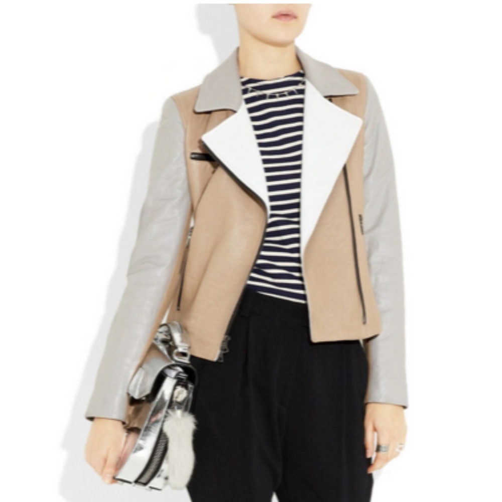 DKNY Color-Block Lamb Leather Biker Jacket